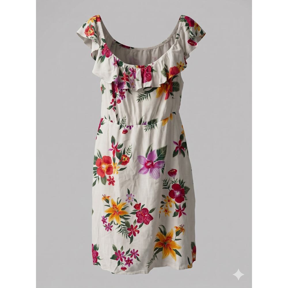 Old Navy Womens 2X Tropical Resortwear Boho Floral Smocked‎ Off Shoulder Dress